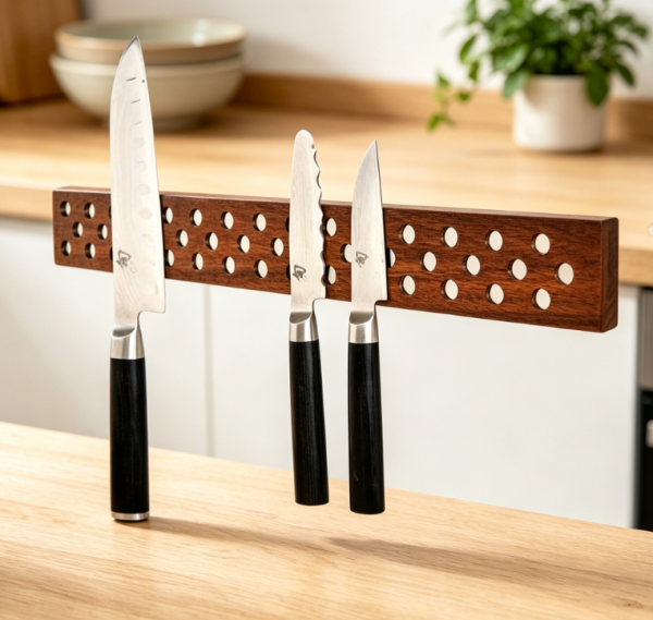Walnut solid wood magnetic wall mounted knife storage strip